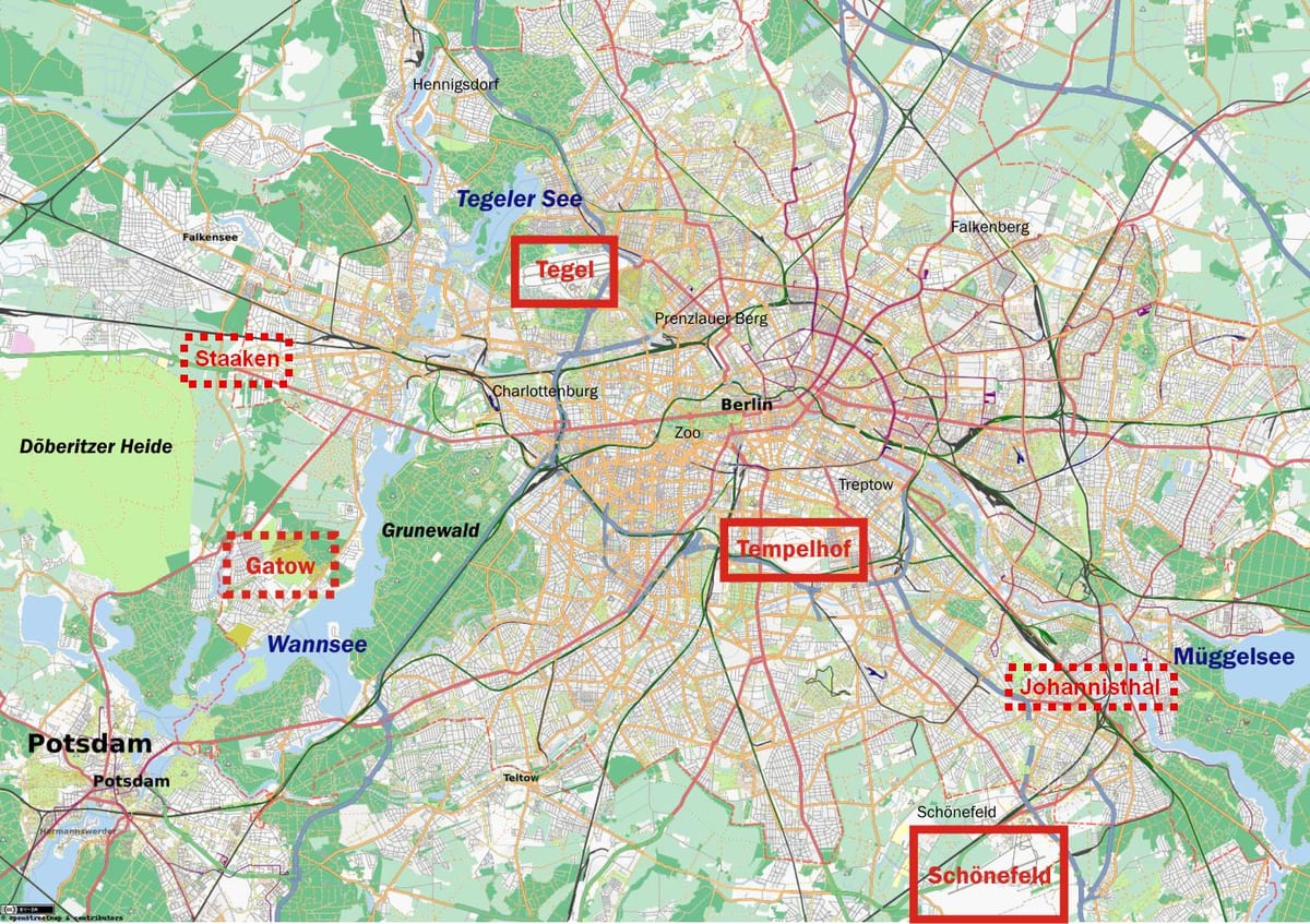 la carte des aéroports de berlin, allemagne